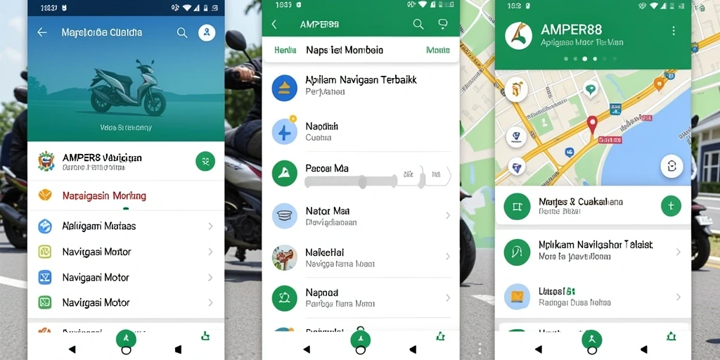 Tampilan antarmuka AMPER88 saat menampilkan rute navigasi motor.