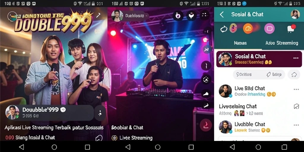 Tampilan antarmuka DOUBLE999 saat Live Streaming dengan fitur chat aktif.
