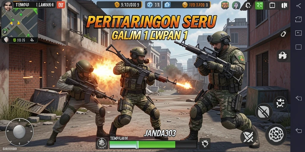 Screenshot permainan JANDA303 dengan antarmuka Tempur 1 Lawan 1 yang menarik.