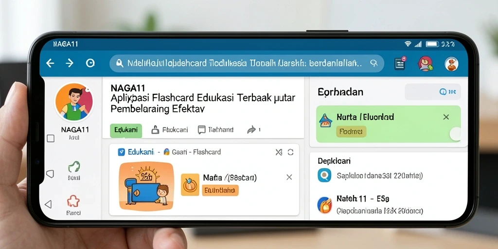 Tampilan antarmuka aplikasi NAGA11 untuk belajar dengan flashcard.