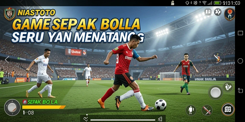 Tampilkan antarmuka utama NIASTOTO dengan grafis sepak bola yang menarik.